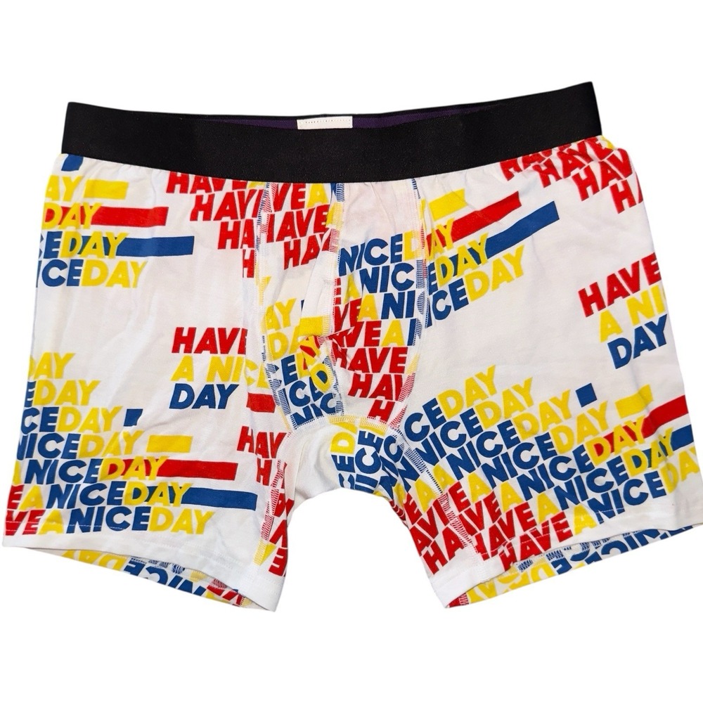 MeUndies Mens Medium Yellow Blue Have A Nice Day Modal Boxer‎ Briefs NWOT